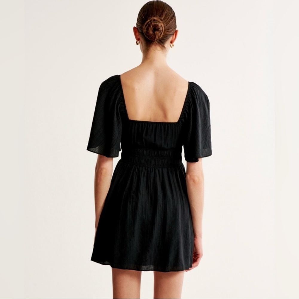 Abercrombie & Fitch Black Angel Sleeve Smocked Waist Mini Dress size ST EUC - Picture 5 of 12